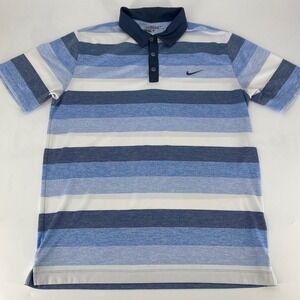 Nike Golf Tour Performance Dri-FIT Polo Shirt Blue White Striped Mens Large